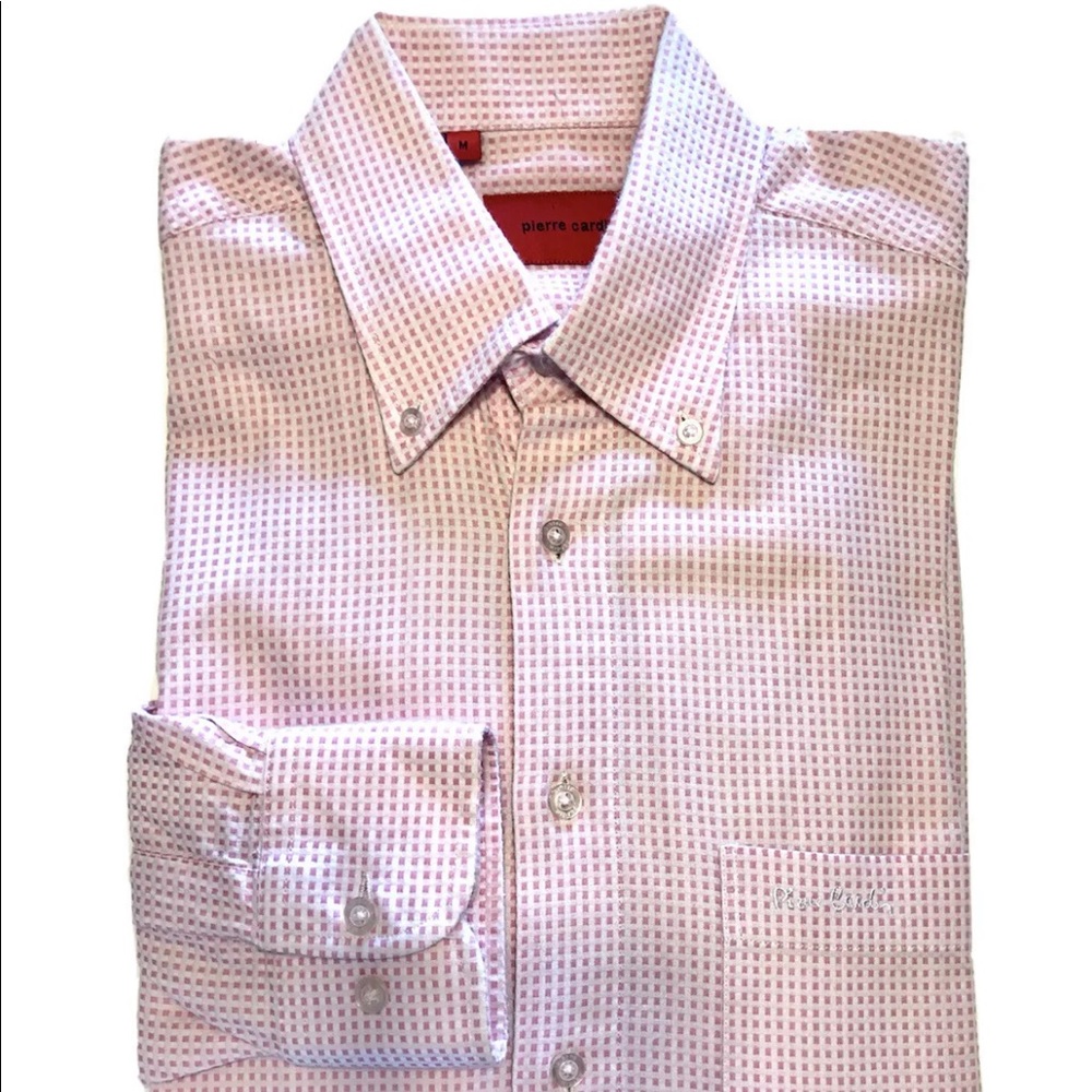 Pierre Cardin Men’s Long Sleeve Check Dress Shirt Pink M
